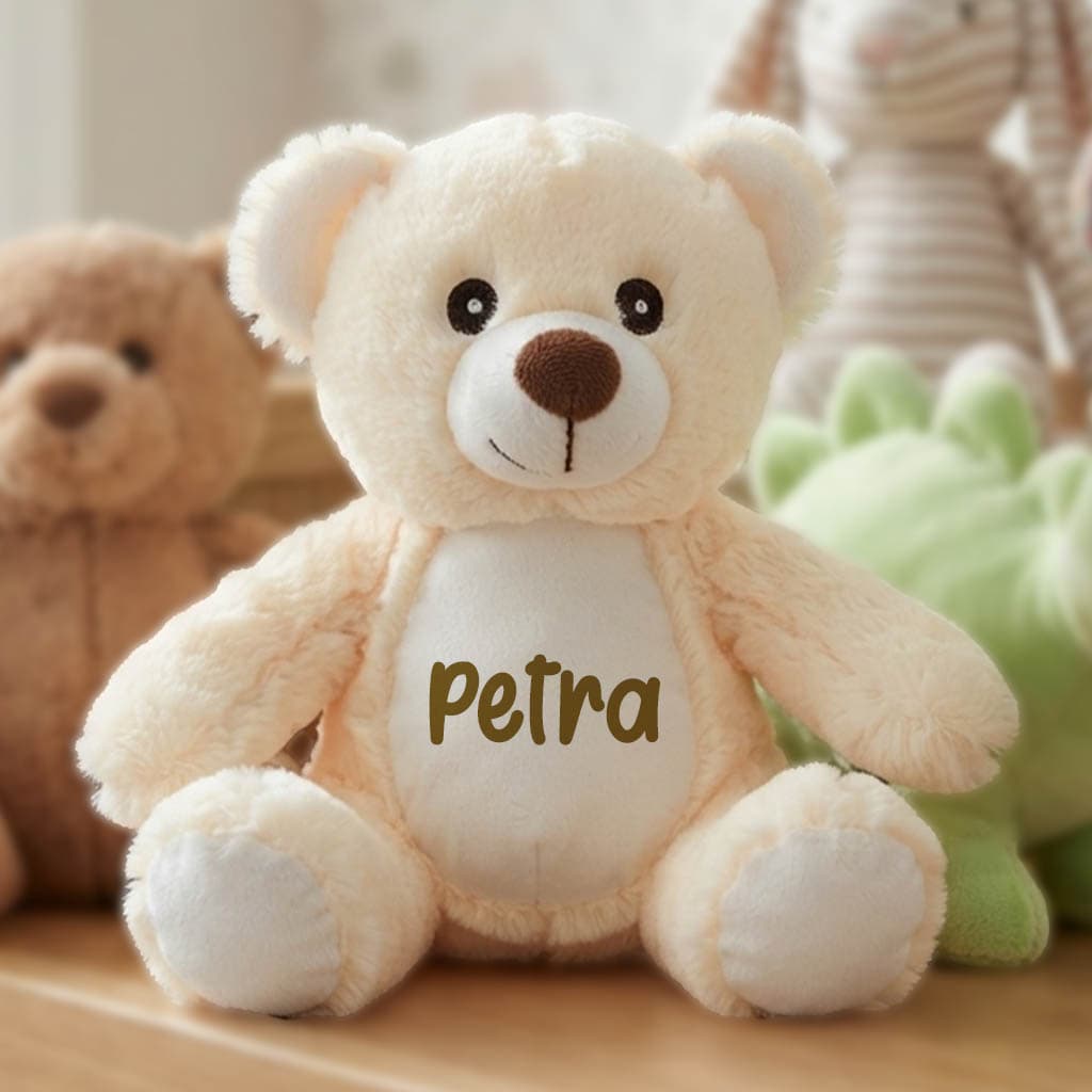 Névre szóló világosbarna plüss maci - 25 cm